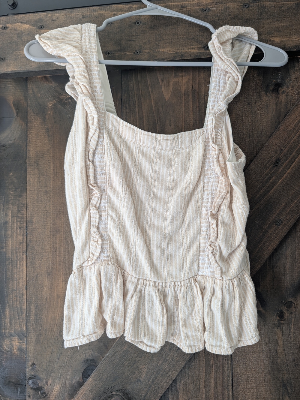 Japna Cream Striped Women's Tank Top Medium